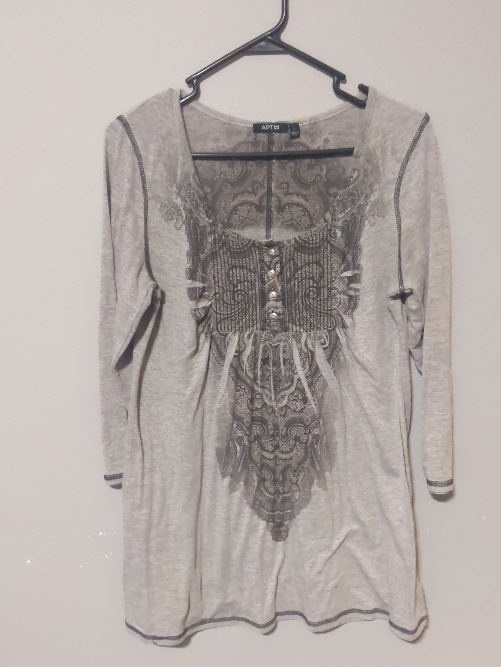 Apt. 9 Light Gray Ornate Henley Tunic
